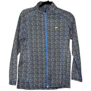 Women’s Black & White Printed Zip-Up Jacket with Blue Trim